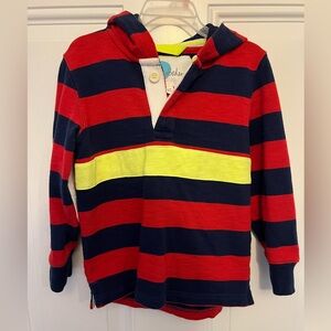 Min Boden LS Rugby Striped Hoodie - Red, Blue, and Yellow Size 4/5 110
